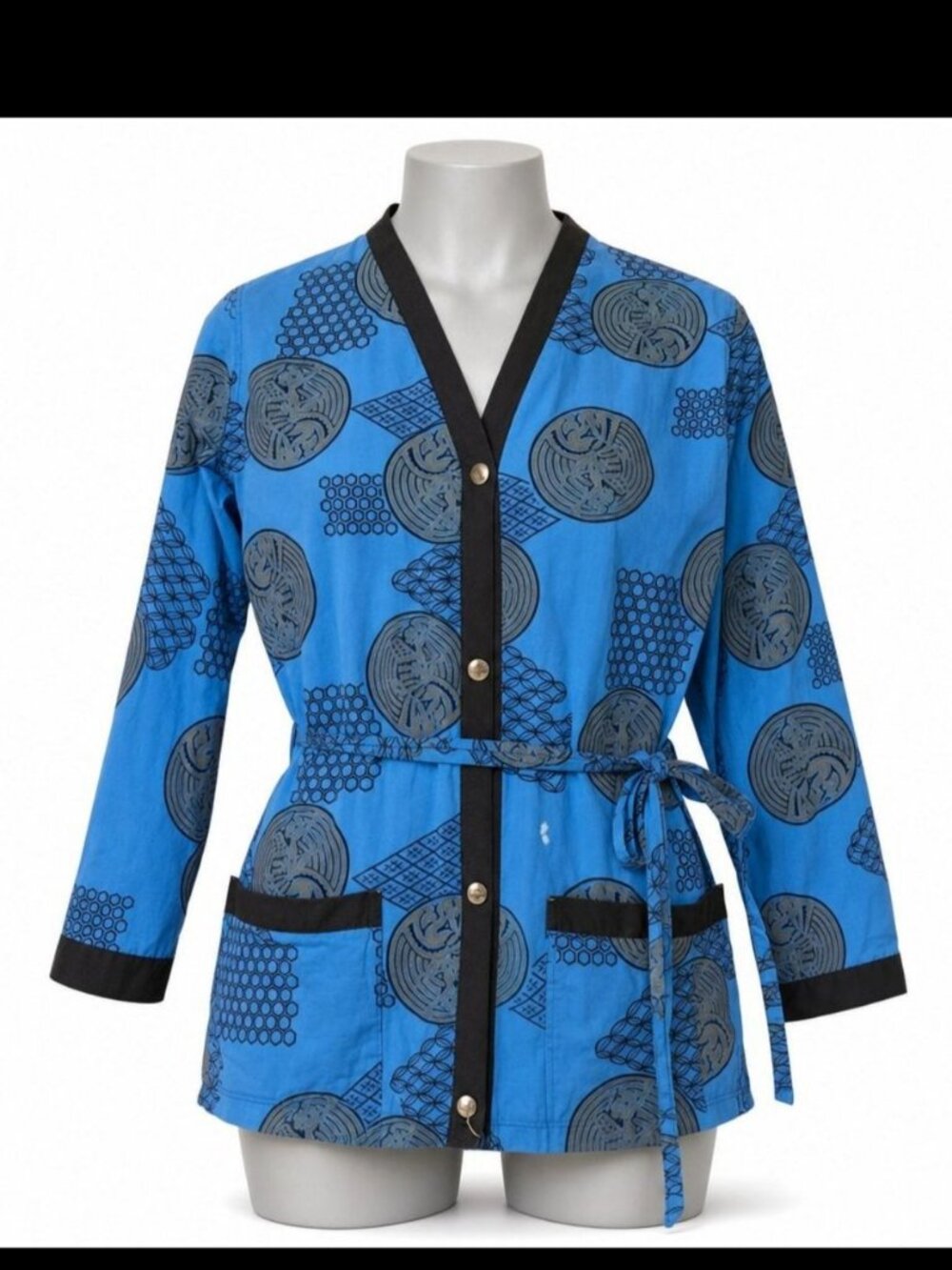 Berkleigh Blue Kimno with Black Trim Button Front Pockets Belted bruce lee